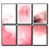 Постеры с розовой пустыней, морем и облаками.
