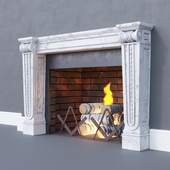 Fireplace classic with fire and firewood
