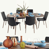 Walter Knoll Moualla Table and Liz Wood chair dining set(vray GGX)