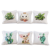 Набор из 6 подушек с принтами "акварельные животные и растения" - Pillows Cute Animals 01