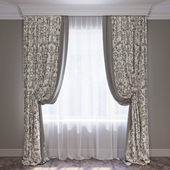 Комплект бежевых и коричневых штор в стиле прованс 02 (Curtains Beige provence 02)
