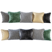 Набор подушек: черный, зеленый бархат, шеврон, гусиная лапка и золото (Pillows black green velvet chevron houndstooth and gold)