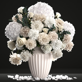 Bouquet of flowers 62. White hydrangea, vase, peonies, eucalyptus, carnation, luxury decor, table decoration