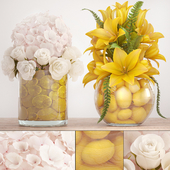 Bouquet of flowers 67. Lilies, Hydrangea, roses, bouquet, vase with lemons