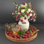 Decorative set with honey, apples and flowers