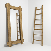 Mirror and stepladder in the style of country. Mirror and ladder in rustic style