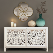 Curbstone carved Lombok Buffet with a mirror of Quartet Mirror from Anthropologie