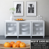 IKEA BESTA Storage combination with doors, Glassvik white frosted glass