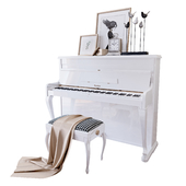 Пианино "Weinbach" белое, банкетка и декор (Piano Weinbach white banquet and decor YOU)