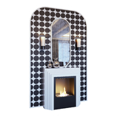 Камин белый, бра, декор, зеркало и панно в стиле поп-арт (Fireplace sconce mirror and decor pop art White 01 YOU)