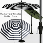 9' Sunbrella Black Cabana Stripe Outdoor Patio Umbrella with Black Tilt Frame + Reviews