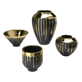 Четыре вазы Isabelina графит с расплавленным золотом