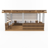 wooden alcove(pergola) with pillow