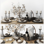 Table setting with magnolias