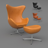 Leather Egg Chair Ottoman Arne Jacobsen - Vray+Corona - PBR 2k 3 mat