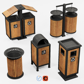 Outdoor wooden trash bins