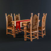 Обеденный стол и стулья в средневековом рыцарском стиле