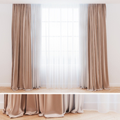 Curtains beige with tulle| Шторы современные
