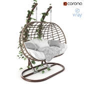 Garden swing hanging "cocoon" of rattan