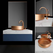 Bronze and blue bathroom