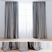 Curtains grey with tulle 001| Шторы современные 001