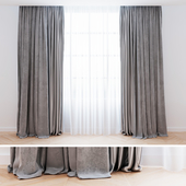 Curtains grey velvet with tulle| Шторы современные