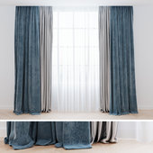 Curtains blue with tulle| Шторы современные