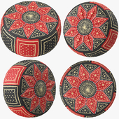 Red Black Moroccan Leather Pouf