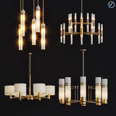 Wide Antique Brass Chandelier and pendant lamps