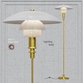 Floor lamp Louis Poulsen PH 3/2 Floor Lamp white glass and gold bace