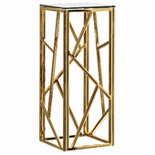 Serene Furnishing Dark Chrome Marble Top stand, Gold Clear Glass