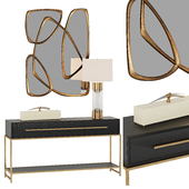 Midnight Console Table and Brass and Glass Table Lamp John Richard