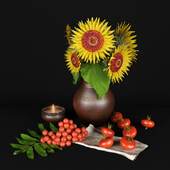 Decorative set with sunflowers and mountain ash