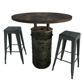 Black Barrel Table and Tolix Barstools