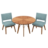 3 Piece Dining Set with Blue Chairs