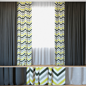 Curtains 71 | Curtains with Tulle | DIHIN HOME | Yellow Gray Black Stripes Printed