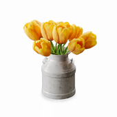 Tulips in old milk can