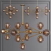 Modo Diamond Chandelier 13 Globes Brushed Brass and Smoke Glass