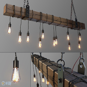 Wood Beam Chandelier With Vintage Style Edison Bulbs