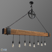 Pendant light wood beam with lamps
