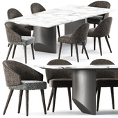 Lawson Dining Chair and Wedge Dining Table by Minotti