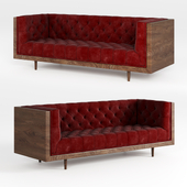 Mid Century Danish Modern Tufted Milo Baughman Style Walnut Encased sofa