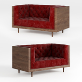 Mid Century Danish Modern Tufted Milo Baughman Style Walnut Encased armchair