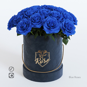 Букет из синих роз в шляпной коробке