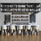 Design project of a restaurant with a bar counter and cocktails. Alcohol