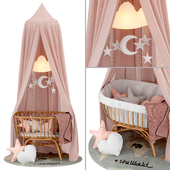 Childhome Rattan Cradle with Linen Canopy