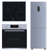 Set of kitchen appliances. Refrigerator, hob, oven