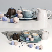 Decorative set with dishes and blueberries