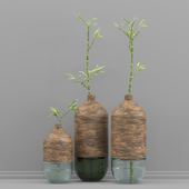 bamboo set01_Combination of wood & glass vase