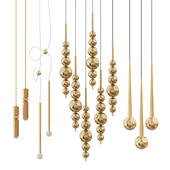 Collection of suspended chandeliers in gold colour